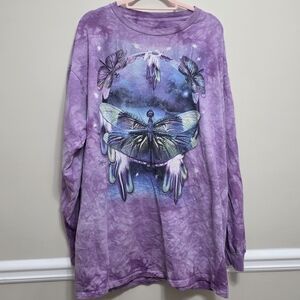 The Mountain Purple Tie-Dye Butterfly Long Sleeve Shirt Size 2X 100% Cotton